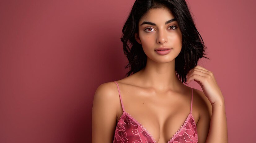 elegant young woman lingerie striking confident pose against neutral background 1207718 167296